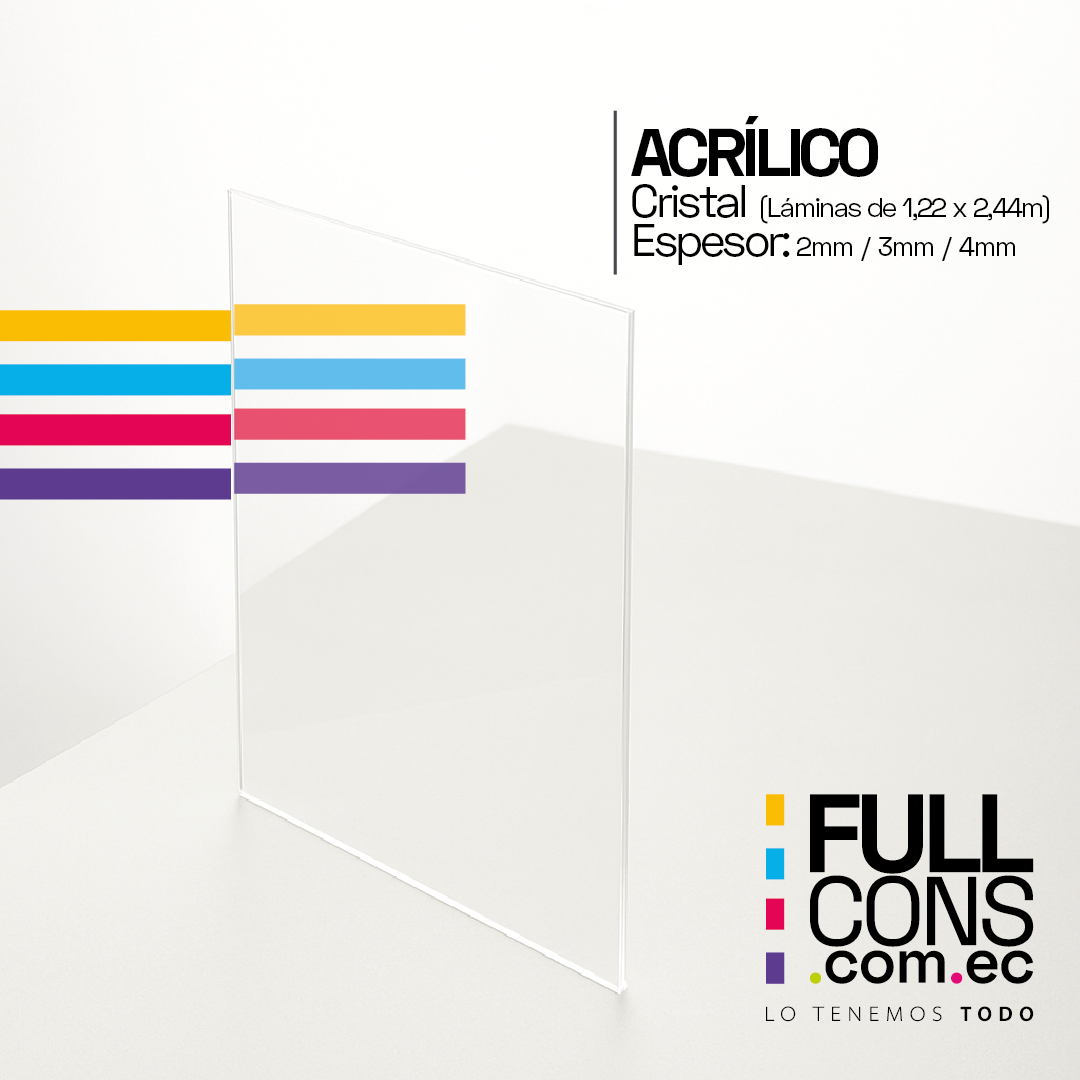 Lámina de Acrílico Cristal Transparente 3 mm (1.22 x 2.44 m) | Fullcons