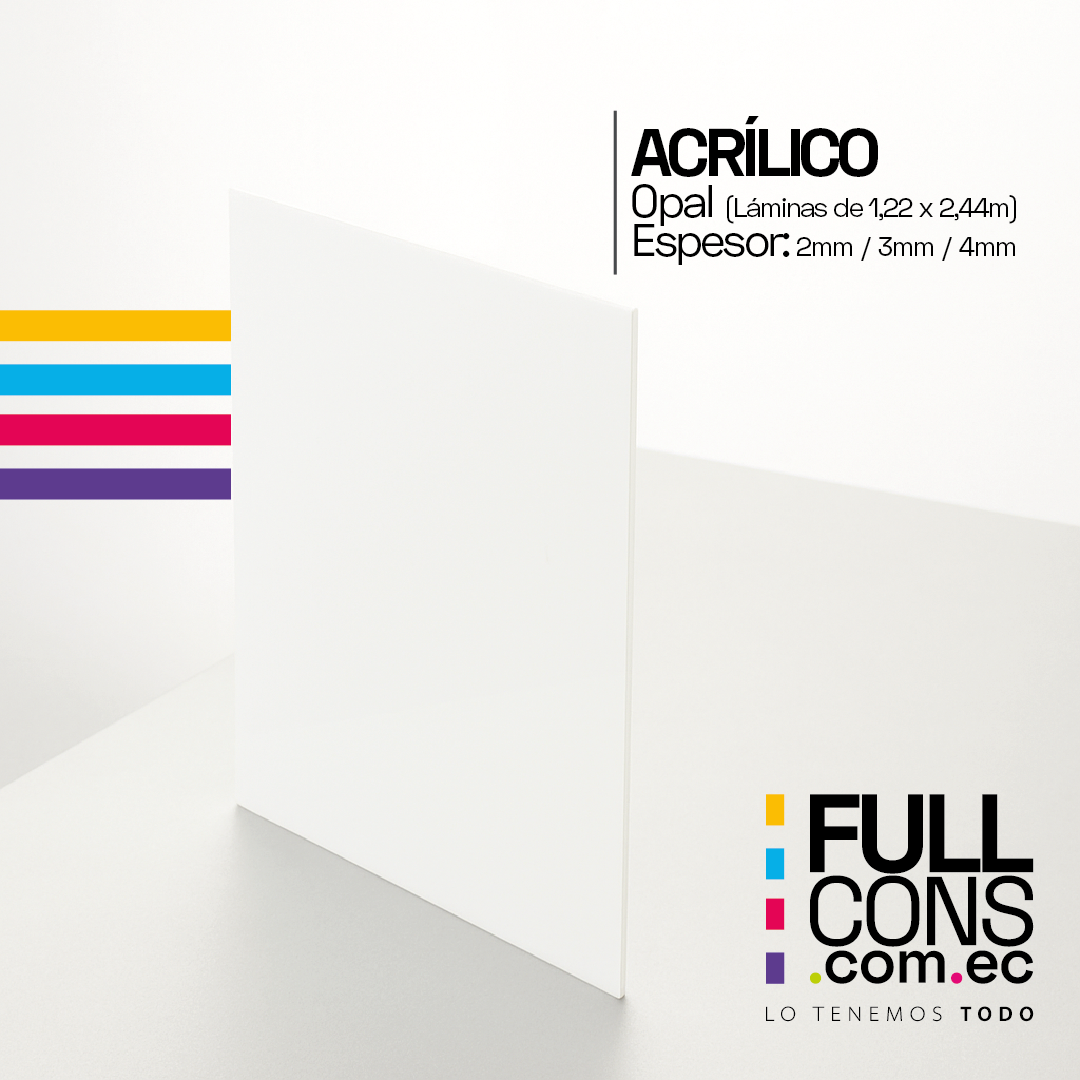 Lámina de Acrílico Opal Blanco Traslúcido 3 mm (1.22 x 2.44 m) | Fullcons