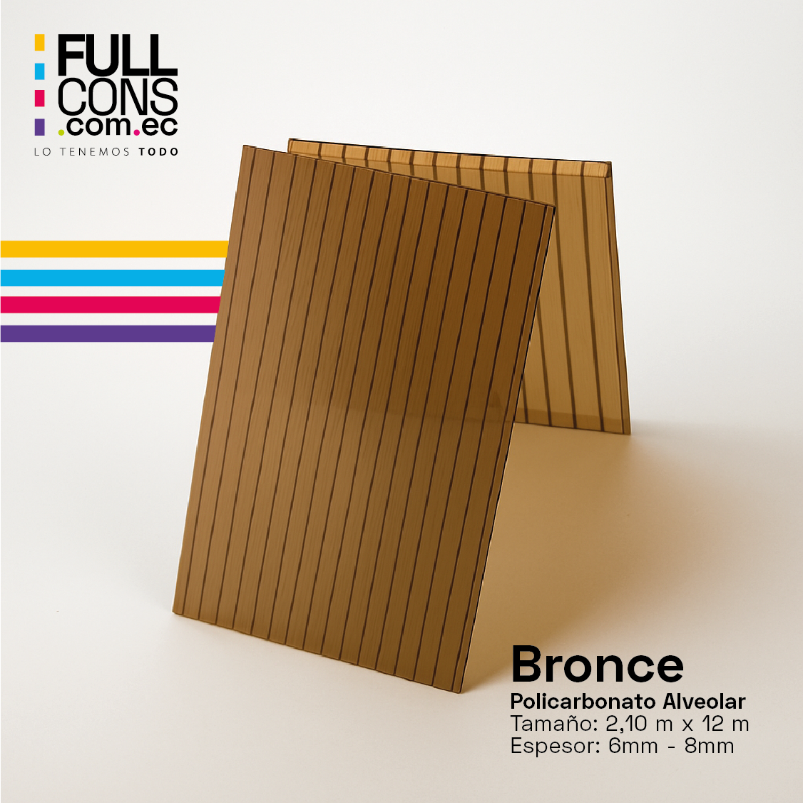 Plancha de Policarbonato Alveolar Bronce 6mm / 8mm (2.10m x 12m) | Fullcons