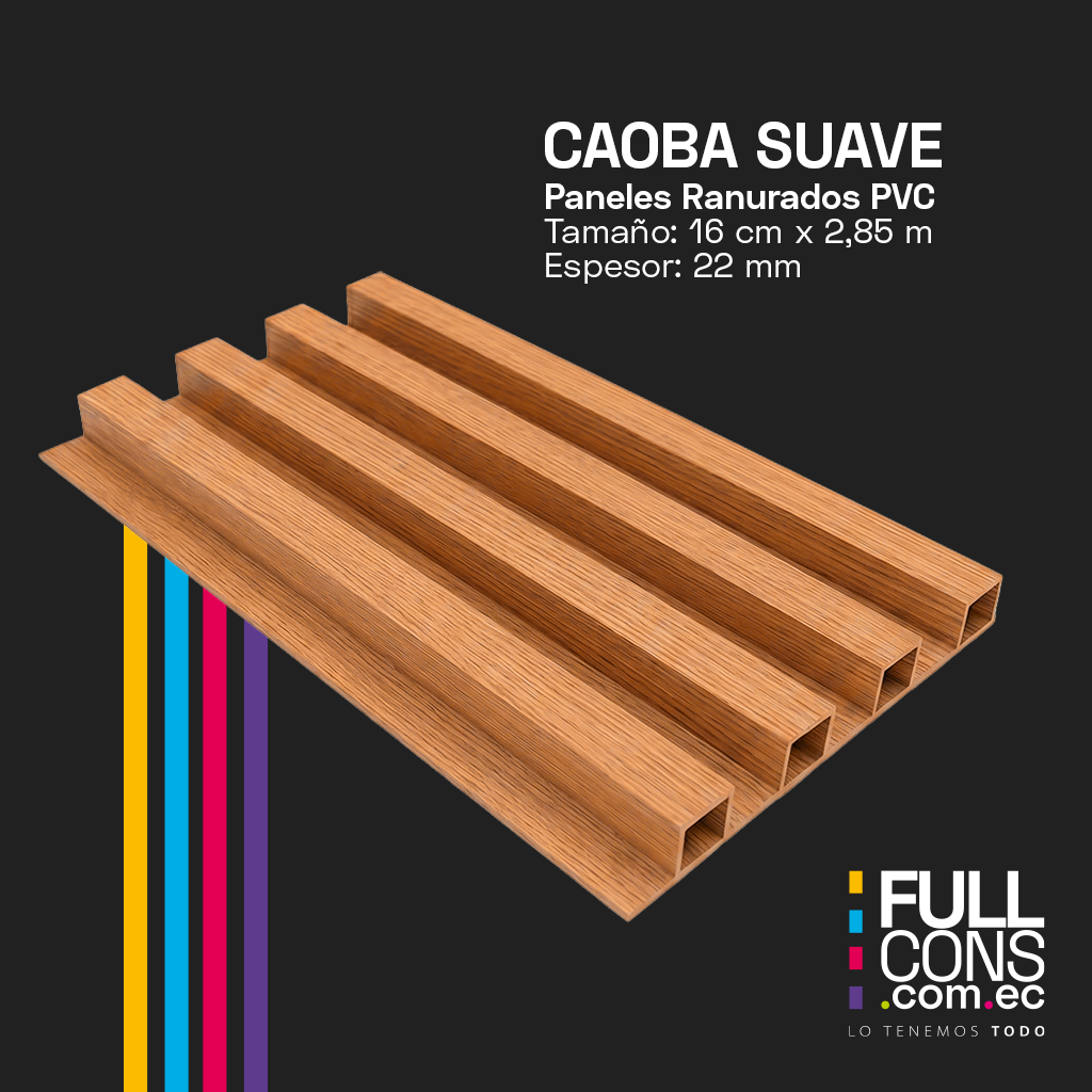 Panel Ranurado PVC de Interior Caoba Suave 16 cm x 2.85 m (22 mm) | Fullcons