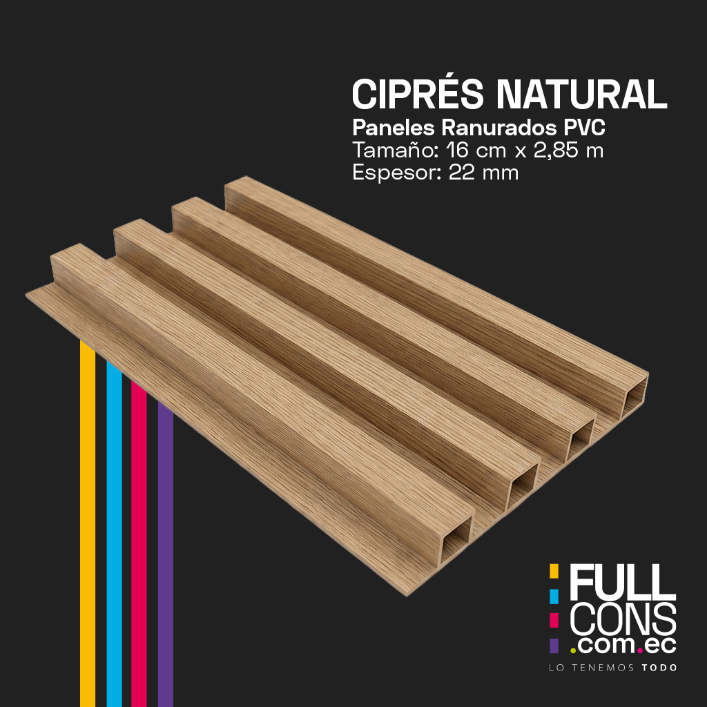 Panel Ranurado PVC de Interior Ciprés Natural 16 cm x 2.85 m (22 mm) | Fullcons