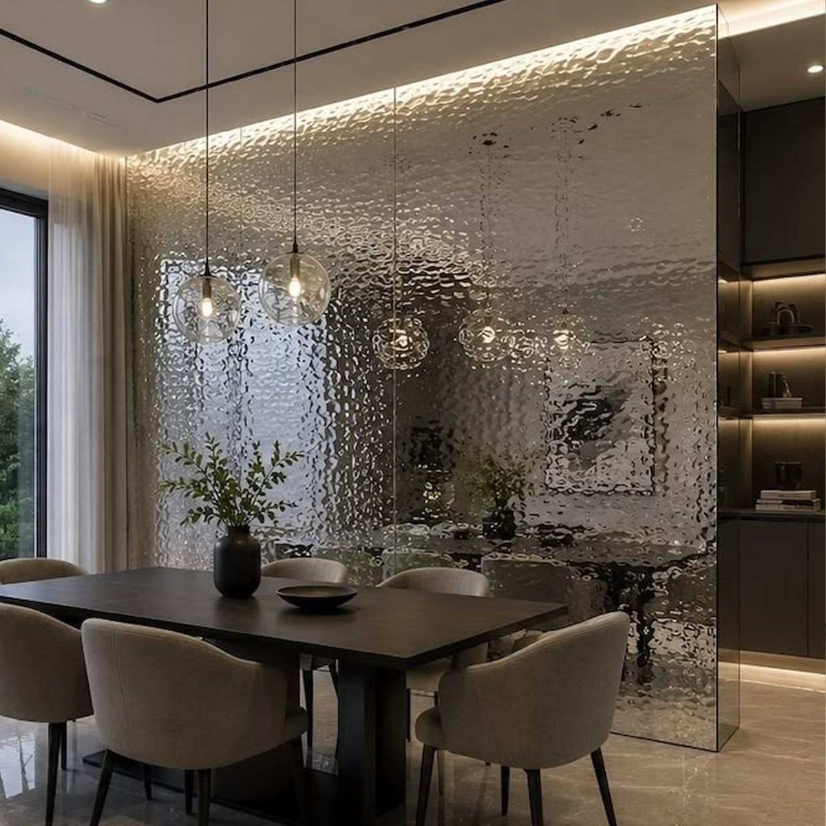 Panel PVC Tipo Mármol Espejo Ondulado Plateado 5 mm | Fullcons