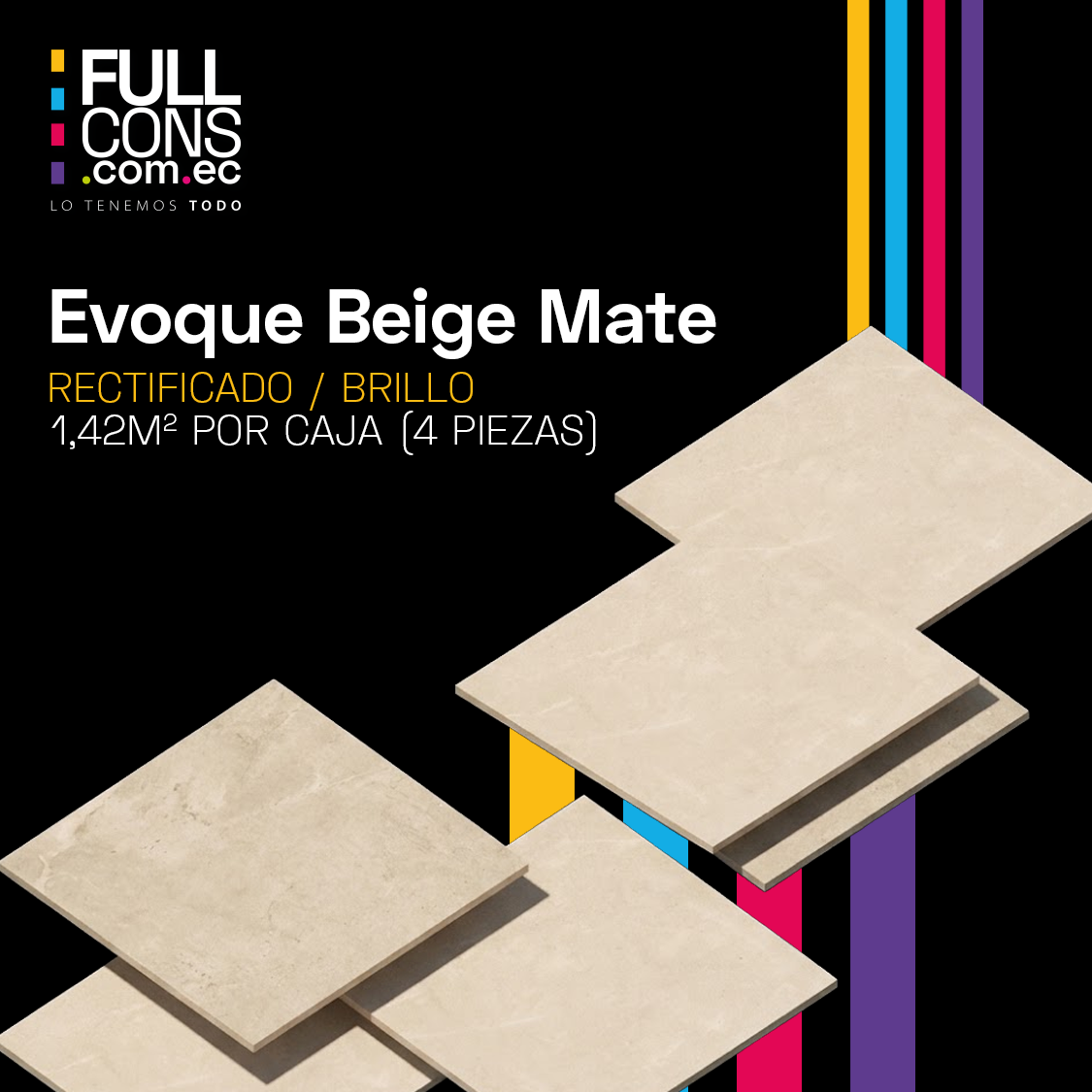 Porcelanato Español Evoque Beige Mate 60 x 60 cm | Fullcons