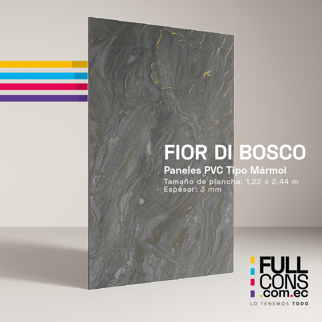 Panel PVC Tipo Mármol Fior Di Bosco 3 mm (1.22 x 2.44 m) | Fullcons