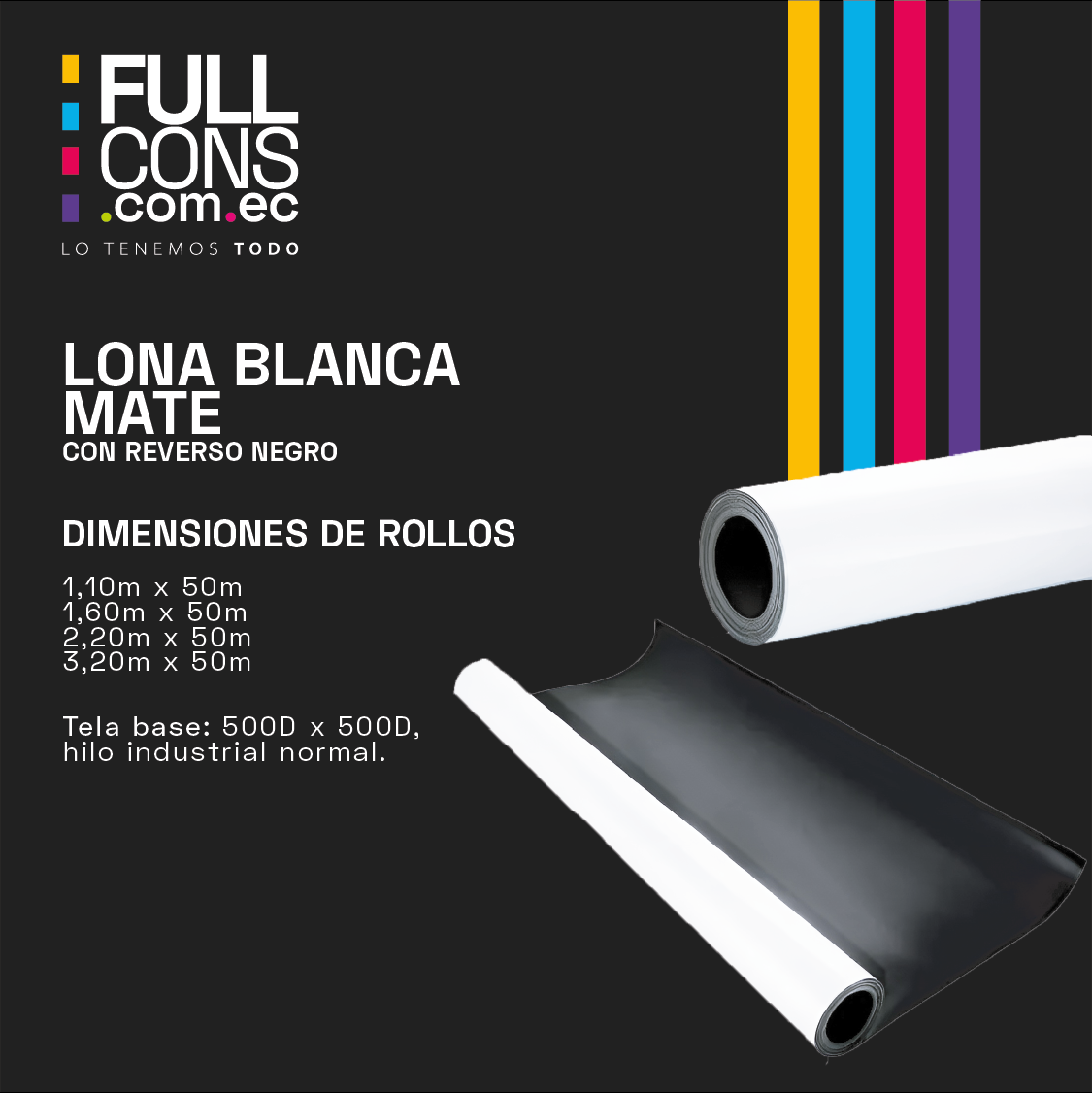 Lona Blanca Mate Alta Resistencia 500D x 500D (2.20 x 50 m) | Fullcons