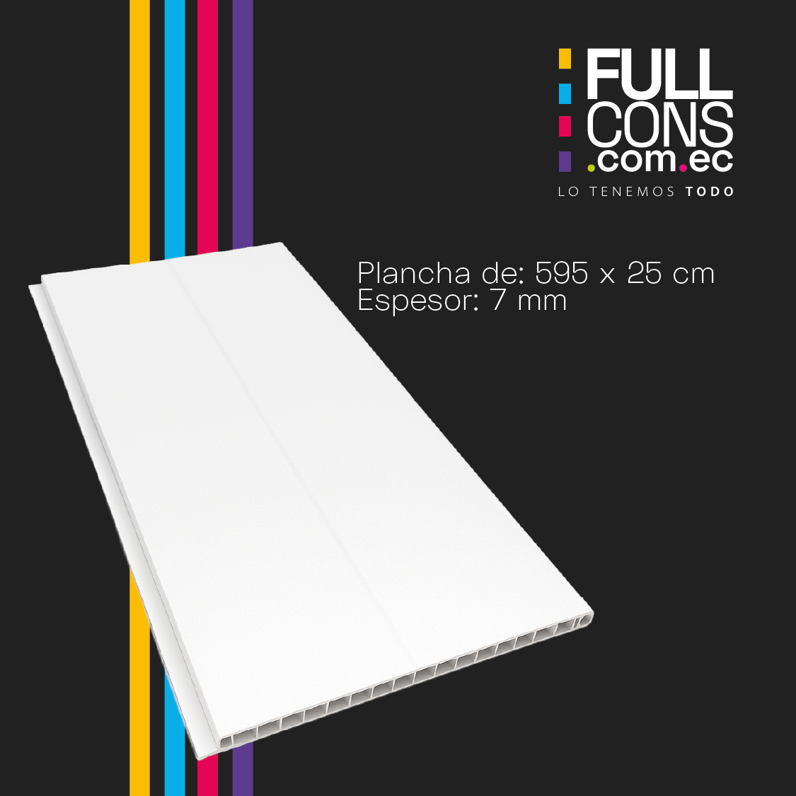 Cielo Raso PVC Blanco Mate 5.70 m x 20 cm (7 mm) | Fullcons