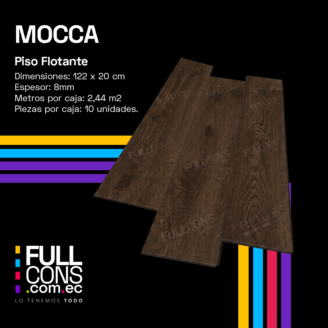 Piso Flotante Mocca 8 mm AC4 HDF Caja 2.44 m² | Fullcons Ecuador