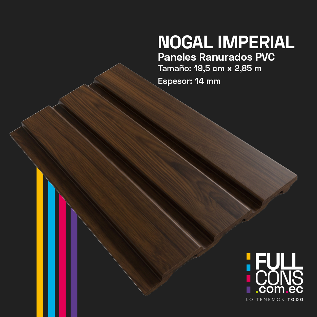 Panel Ranurado PVC de Interior Nogal Imperial 19.5 cm x 2.85 m (14 mm) | Fullcons