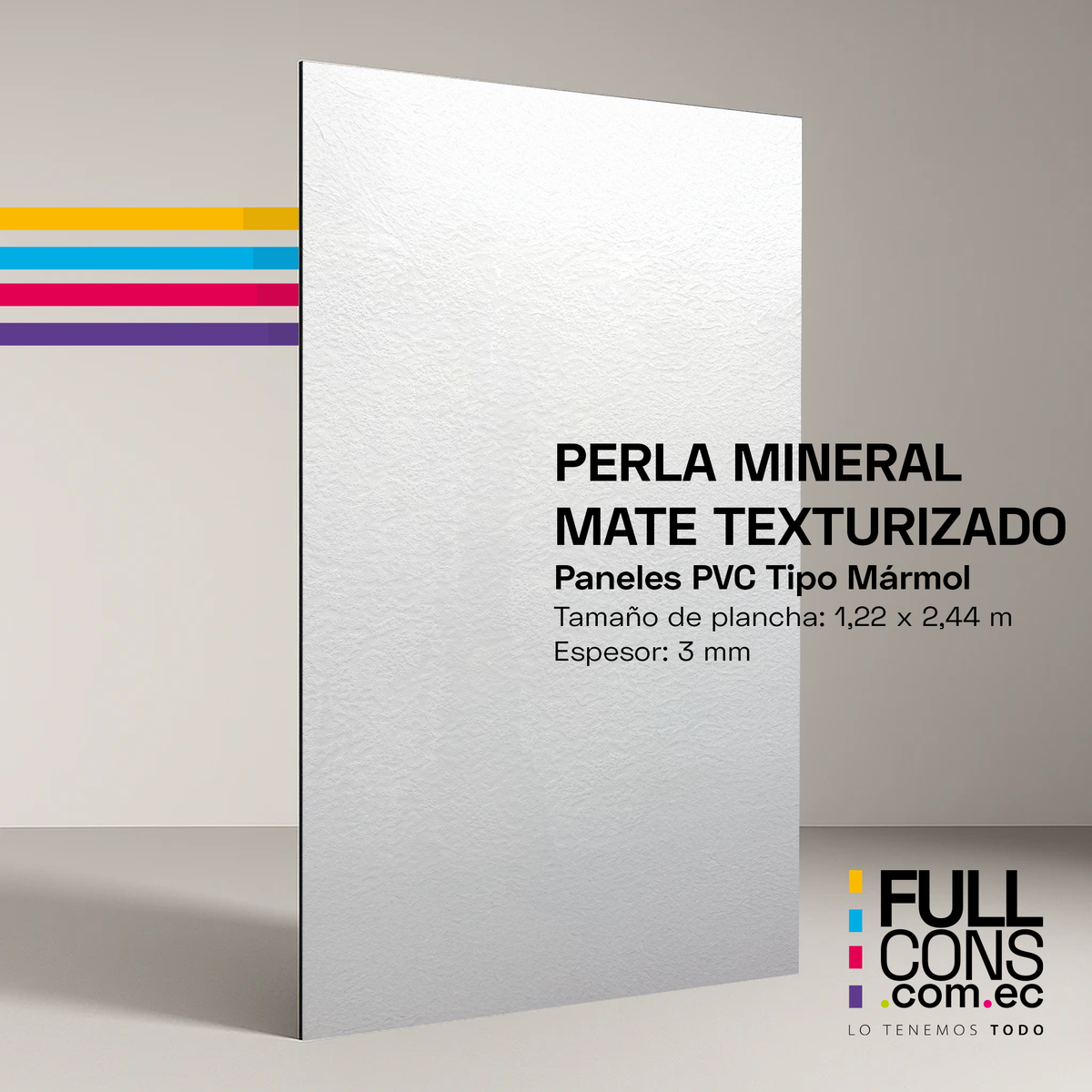 Panel PVC Tipo Mármol Perla Mineral Mate Texturizado | Fullcons