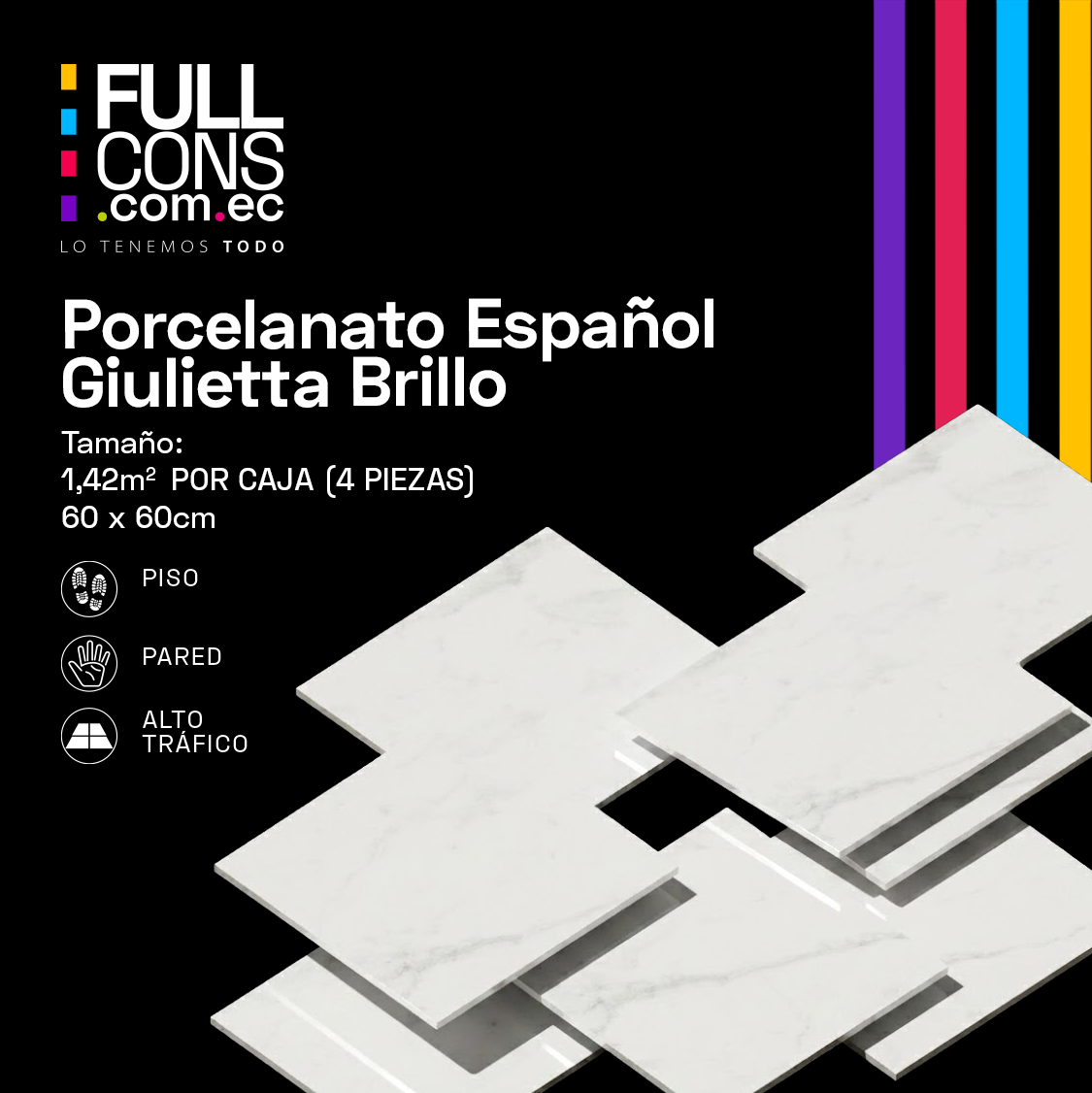 Porcelanato Español Giulietta Brillo 60 x 60 cm | Fullcons