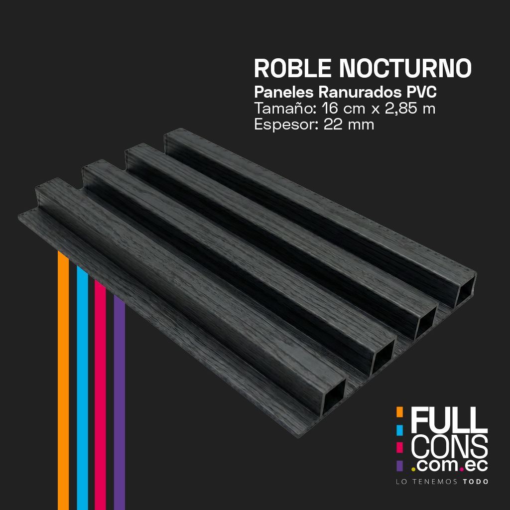 Panel Ranurado PVC de Interior Roble Nocturno 16 cm x 2.85 m (22 mm) | Fullcons