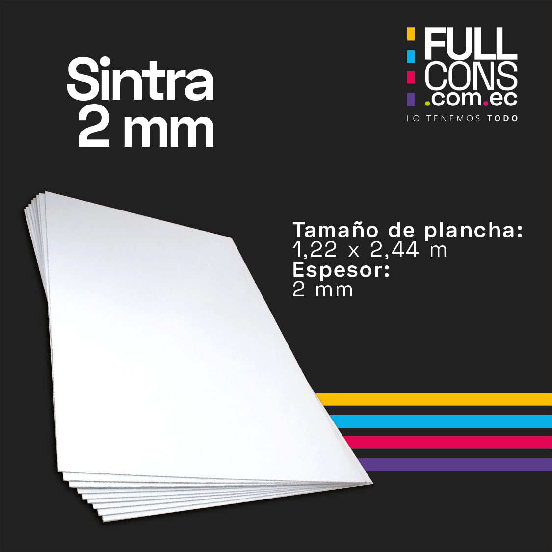 Plancha Sintra PVC Espumado Premium 2 mm (1.22 x 2.44 m) | Fullcons
