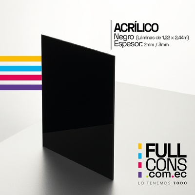 Lámina de Acrílico Color Negro 3 mm (1.22 x 2.44 m) | Fullcons