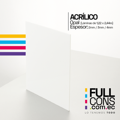 Lámina de Acrílico Opal Blanco Traslúcido 3 mm (1.22 x 2.44 m) | Fullcons