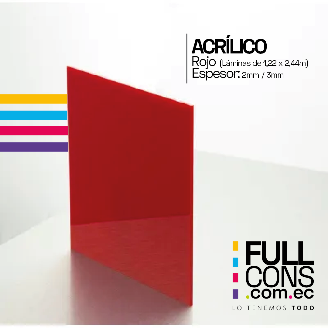 Lámina de Acrílico Color Rojo 3 mm (1.22 x 2.44 m) | Fullcons