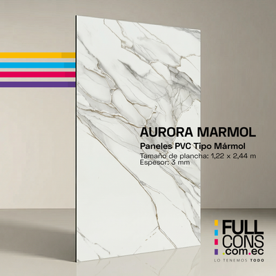 Panel PVC Tipo Mármol Aurora Mármol 3 mm (1.22 x 2.44 m) | Fullcons