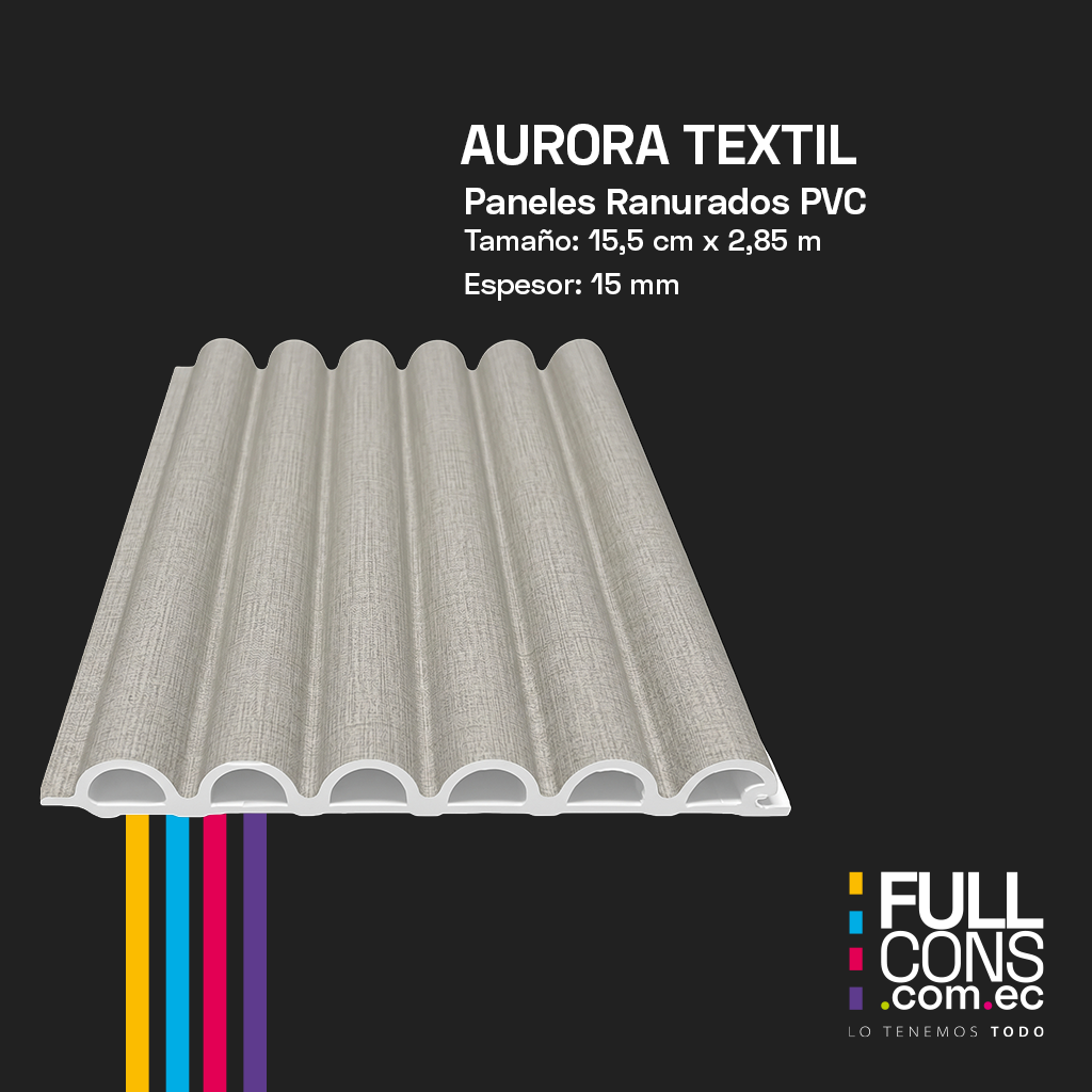 Panel Ranurado PVC de Interior Aurora Textil 15.5 cm x 2.85 m (15 mm) | Fullcons