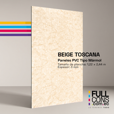 Panel PVC Tipo Mármol Beige Toscana 3 mm (1.22 x 2.44 m) | Fullcons