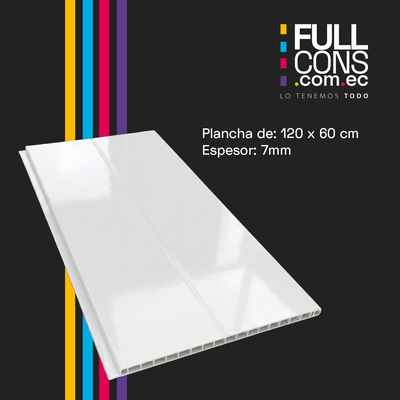 Cielo Raso PVC Blanco Espejo 1.20 m x 60 cm (7 mm) | Fullcons