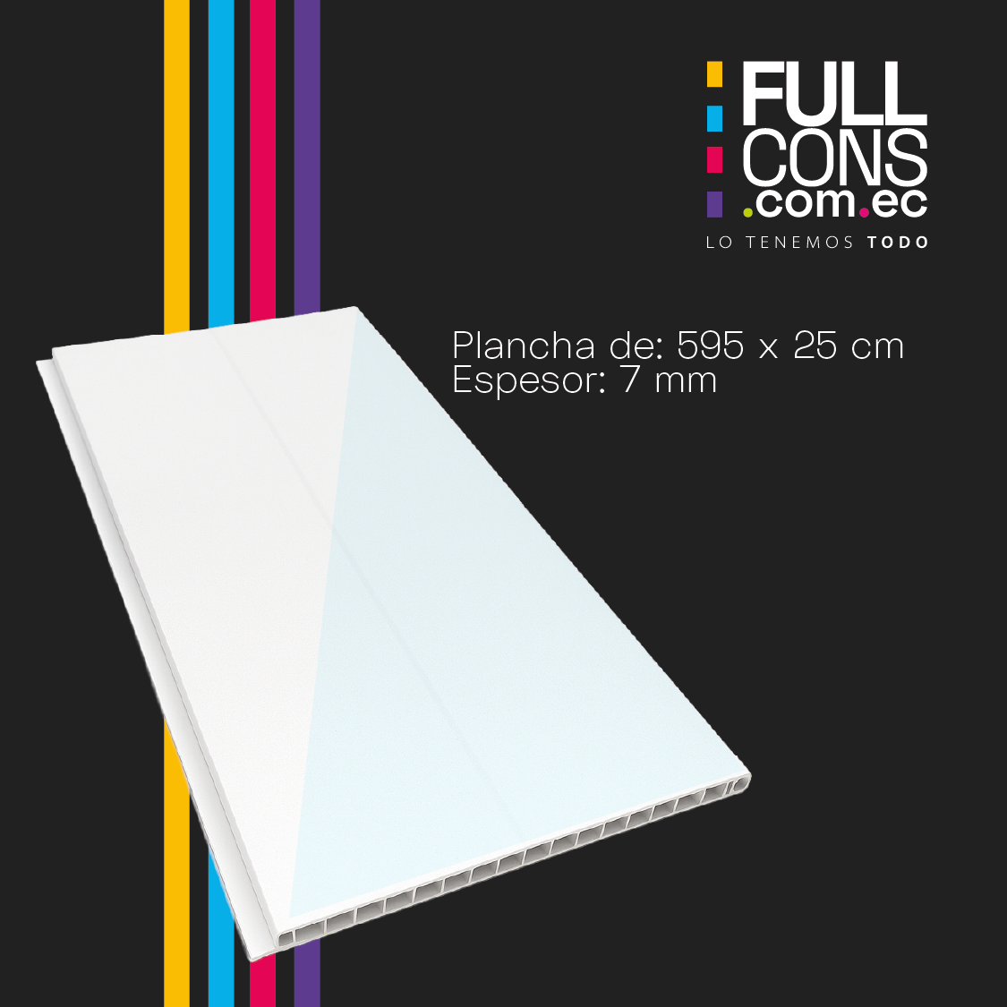 Cielo Raso PVC Blanco Espejo  5.70 m x 20 cm (7 mm) | Fullcons
