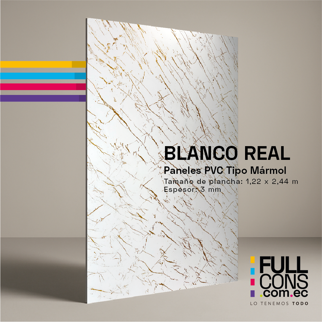 Panel PVC Tipo Mármol Blanco Real 3 mm | Fullcons