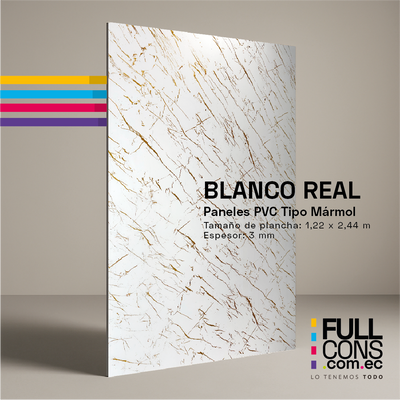 Panel PVC Tipo Mármol Blanco Real 3 mm | Fullcons