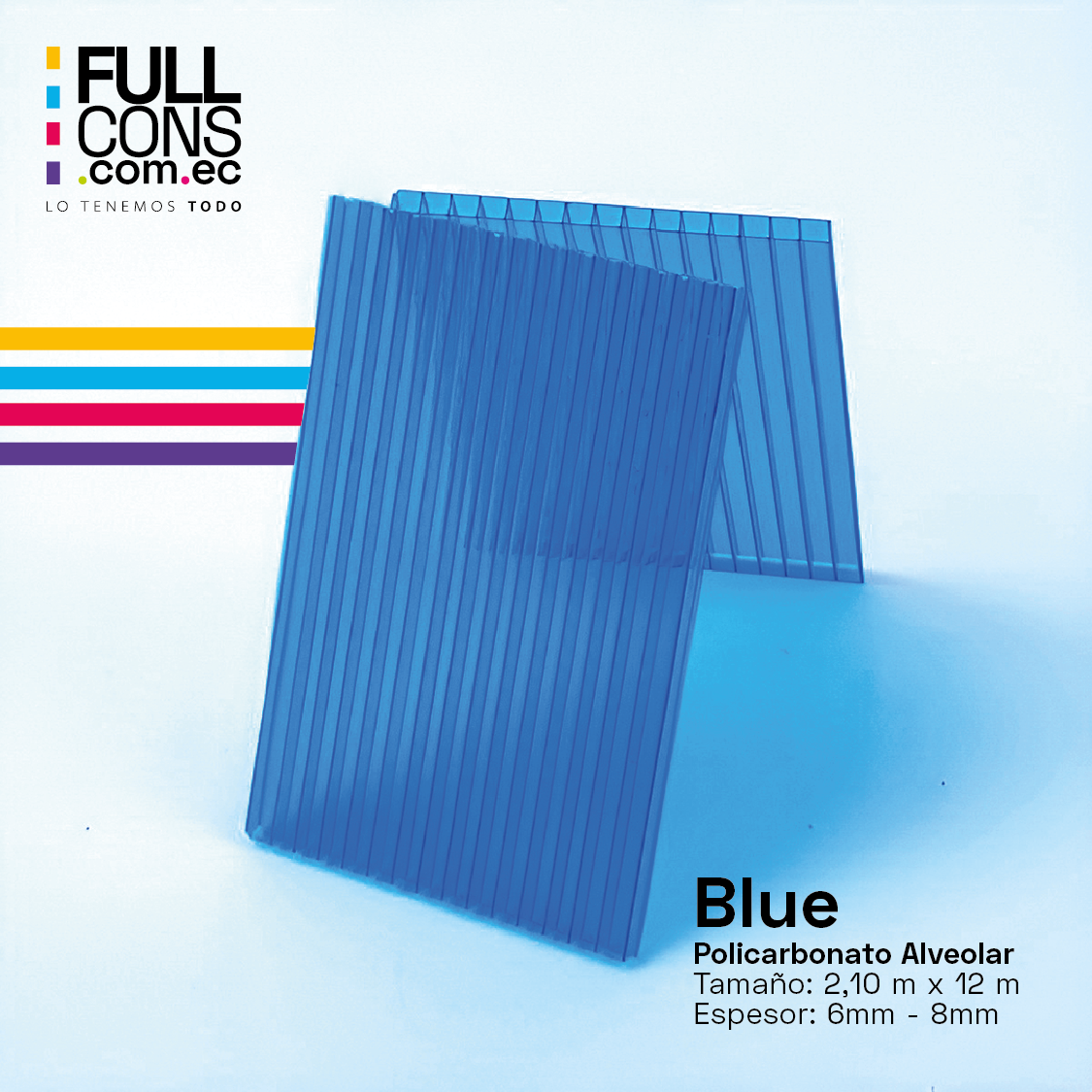 Plancha de Policarbonato Alveolar Blue 6mm / 8mm (2.10m x 12m) | Fullcons