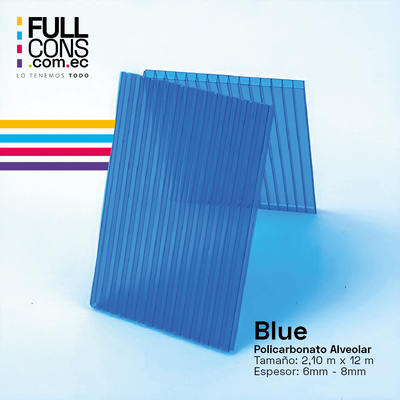 Plancha de Policarbonato Alveolar Blue 6mm / 8mm (2.10m x 12m) | Fullcons