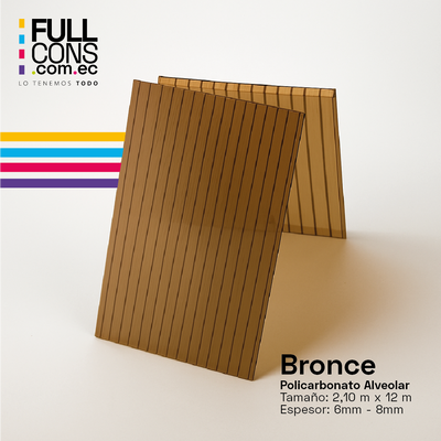 Plancha de Policarbonato Alveolar Bronce 6mm / 8mm (2.10m x 12m) | Fullcons