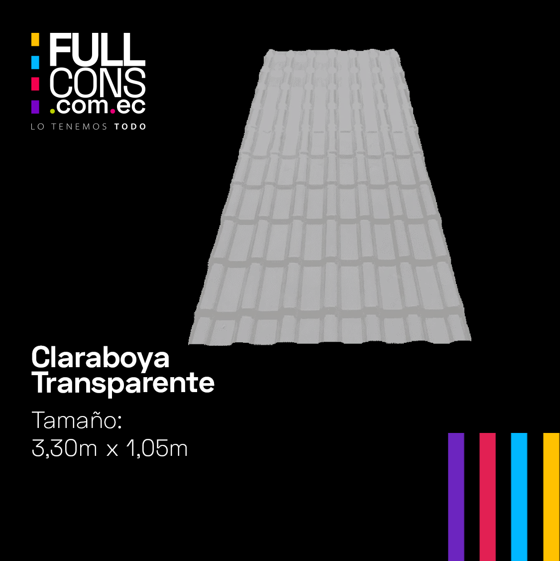 Claraboya Transparente Teja Española PVC 3.30 m x 1.05 m | Fullcons