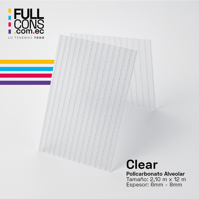 Plancha de Policarbonato Alveolar Clear 6mm / 8mm (2.10m x 12m) | Fullcons