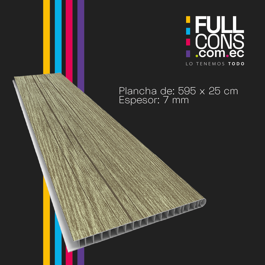 Cielo Raso PVC Ebony 5.70 m x 20 cm (7 mm) | Fullcons