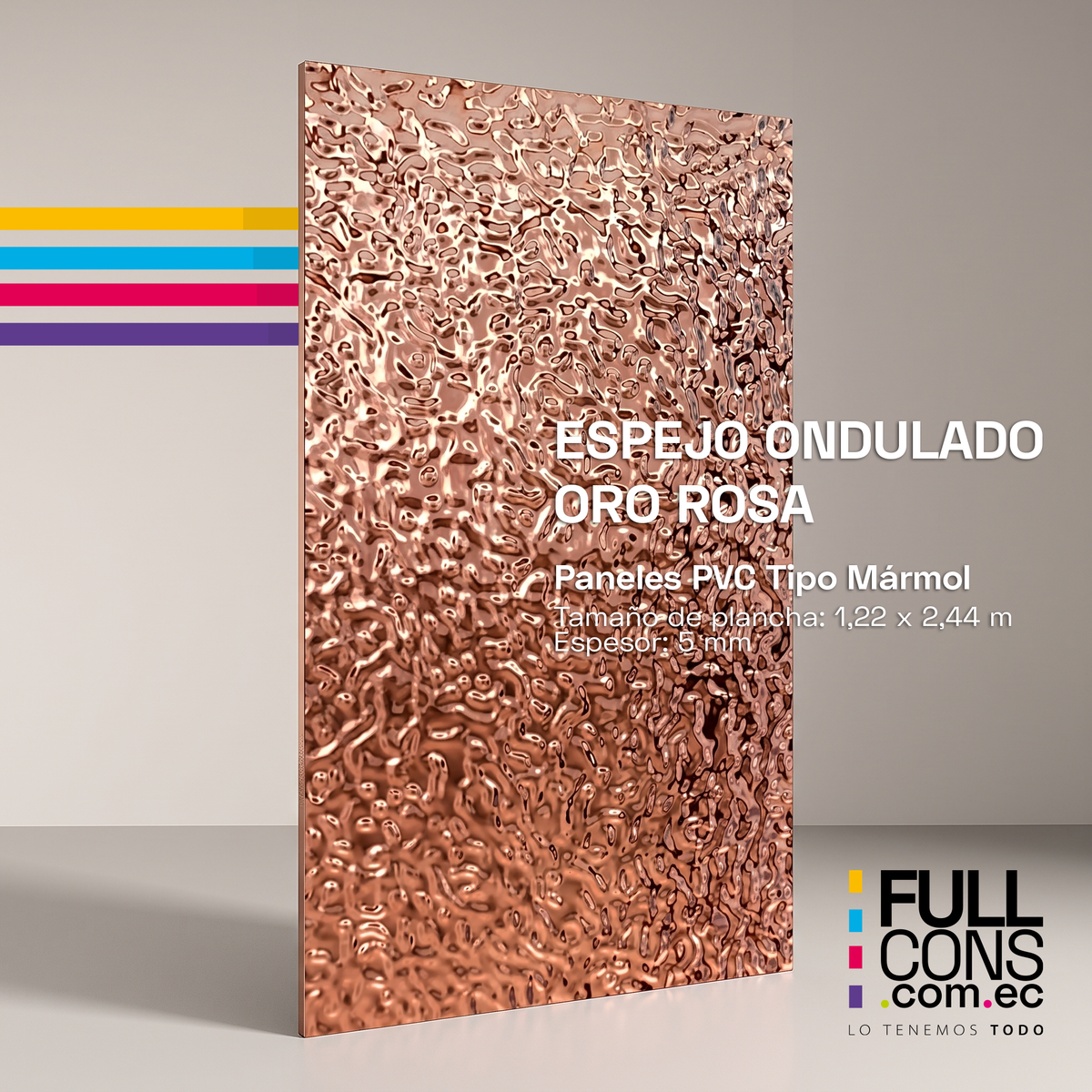 Panel PVC Tipo Mármol Espejo Ondulado Oro Rosa 5 mm | Fullcons