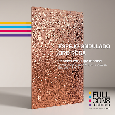 Panel PVC Tipo Mármol Espejo Ondulado Oro Rosa 5 mm | Fullcons