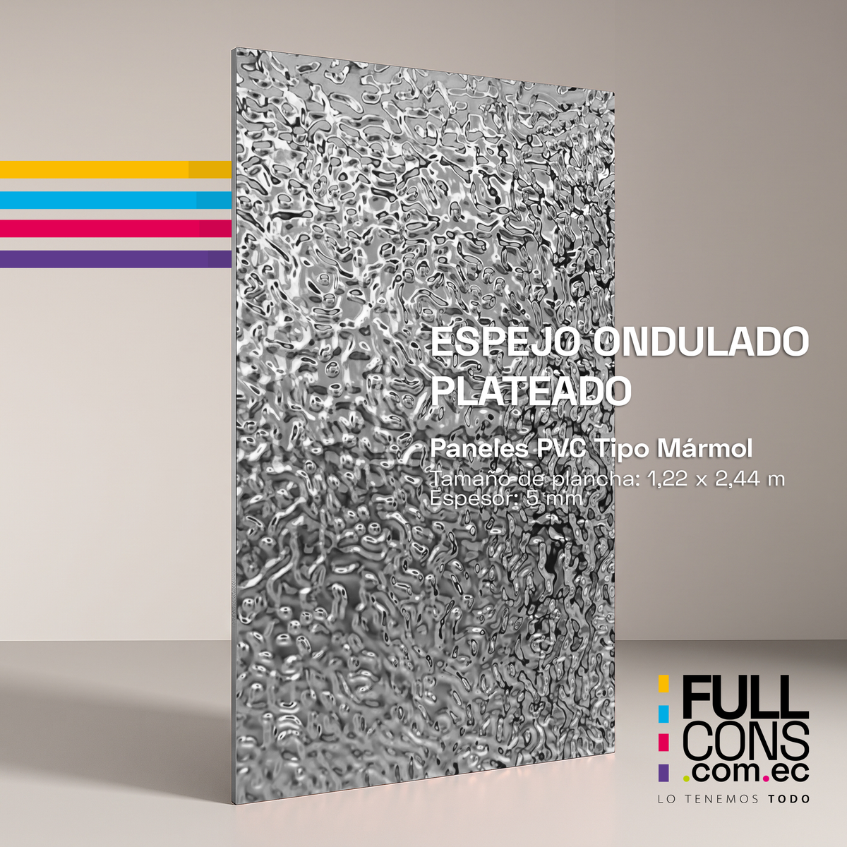 Panel PVC Tipo Mármol Espejo Ondulado Plateado 5 mm | Fullcons