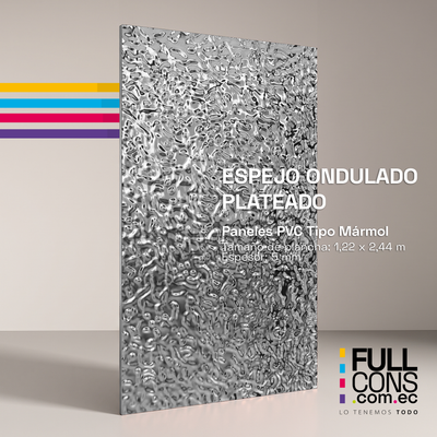 Panel PVC Tipo Mármol Espejo Ondulado Plateado 5 mm | Fullcons