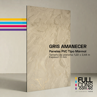Panel PVC Tipo Mármol Gris Amanecer 3 mm (1.22 x 2.44 m) | Fullcons