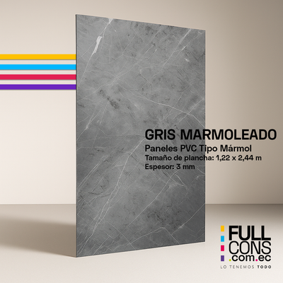 Panel PVC Tipo Mármol Gris Marmoleado 3 mm (1.22 x 2.44 m) | Fullcons