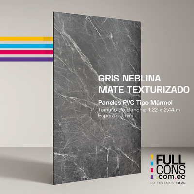 Panel PVC Tipo Mármol Gris Neblina Mate Texturizado | Fullcons