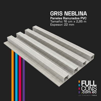 Panel Ranurado PVC de Interior Gris Neblina 16 cm x 2.85 m (22 mm) | Fullcons
