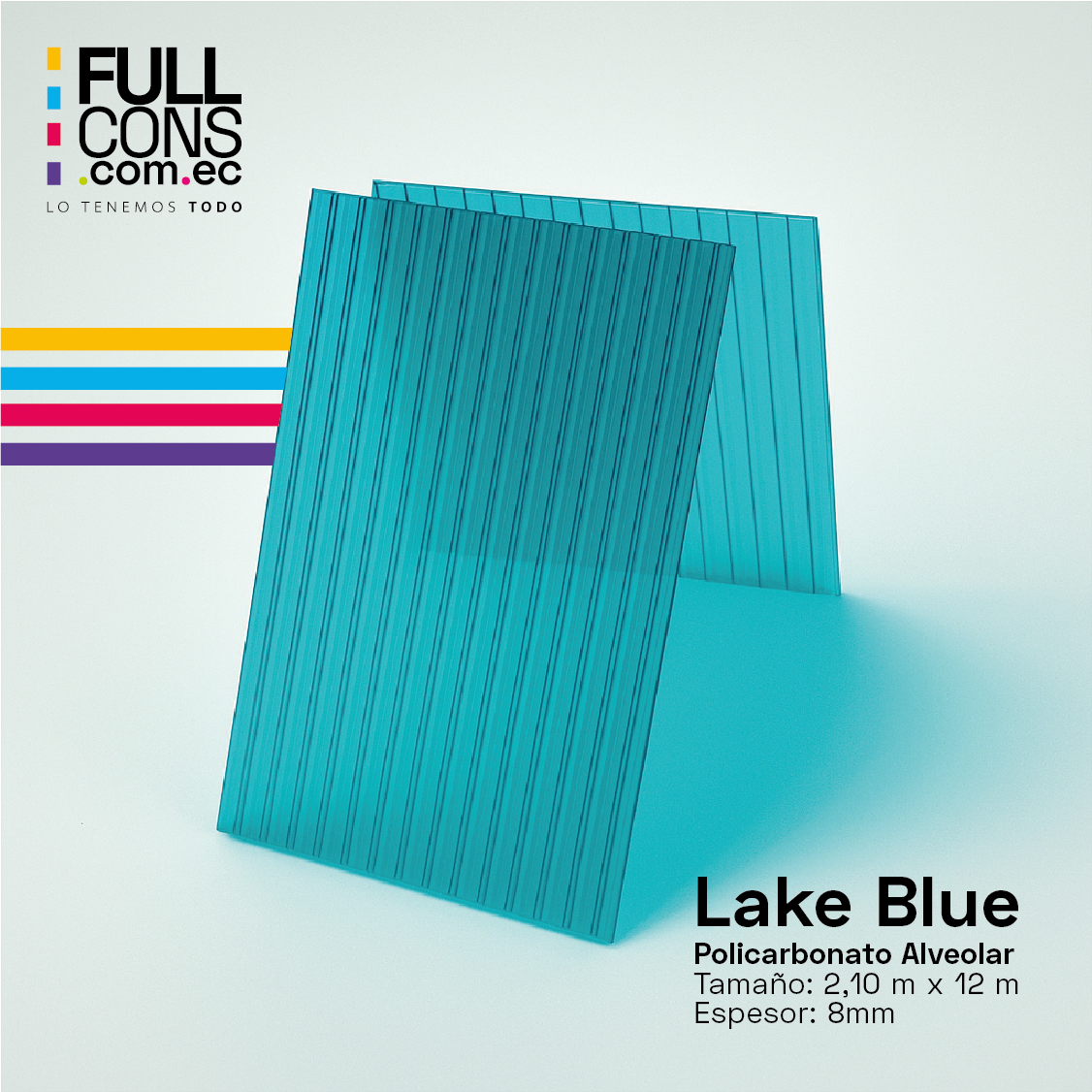 Plancha de Policarbonato Alveolar Lake Blue 8mm (2.10m x 12m) | Fullcons