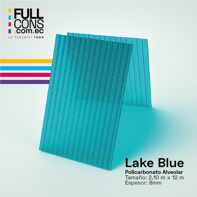 Plancha de Policarbonato Alveolar Lake Blue 8mm (2.10m x 12m) | Fullcons