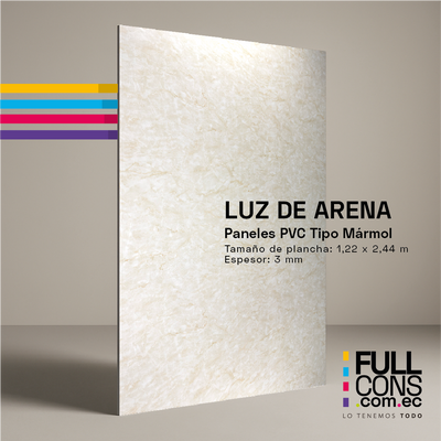 Panel PVC Tipo Mármol Luz de Arena 3 mm (1.22 x 2.44 m) | Fullcons