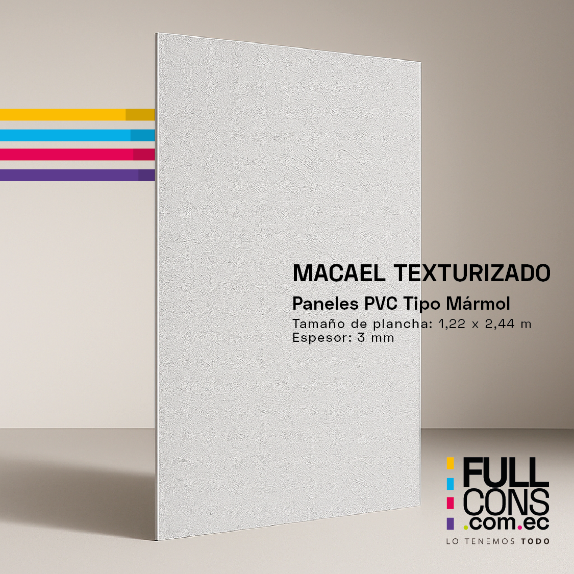 Panel PVC Tipo Mármol Estatuario Texturizado  3 mm | Fullcons