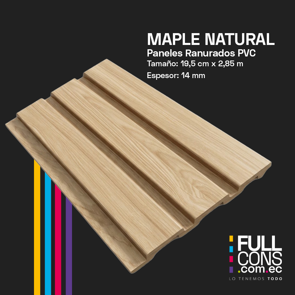 Panel Ranurado PVC de Interior Maple Natural 19.5 cm x 2.85 m (14 mm) | Fullcons