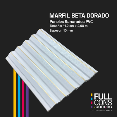 Panel Ranurado PVC de Interior Marfil Beta Dorada 11.9 cm x 2.90 m (10 mm) | Fullcons