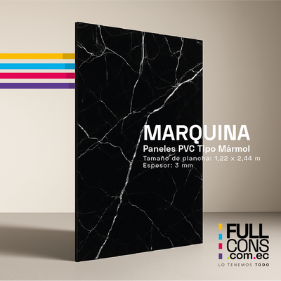 Panel PVC Tipo Mármol Marquina 3 mm (1.22 x 2.44 m) | Fullcons
