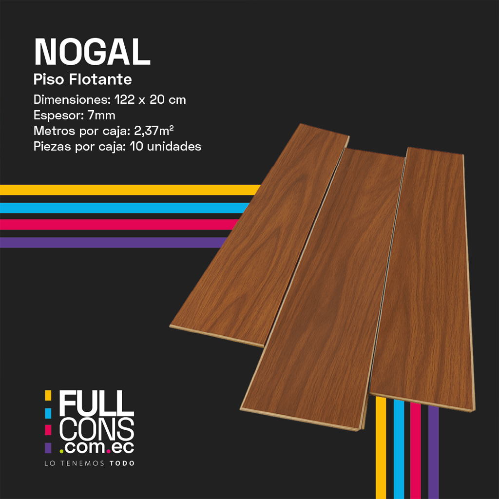 Piso Flotante Nogal 7 mm AC4 HDF Caja 2.37 m² | Fullcons