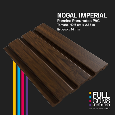 Panel Ranurado PVC de Interior Nogal Imperial 19.5 cm x 2.85 m (14 mm) | Fullcons