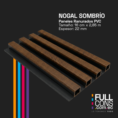 Panel Ranurado PVC de Interior Nogal Sombrío 16 cm x 2.85 m (22 mm) | Fullcons